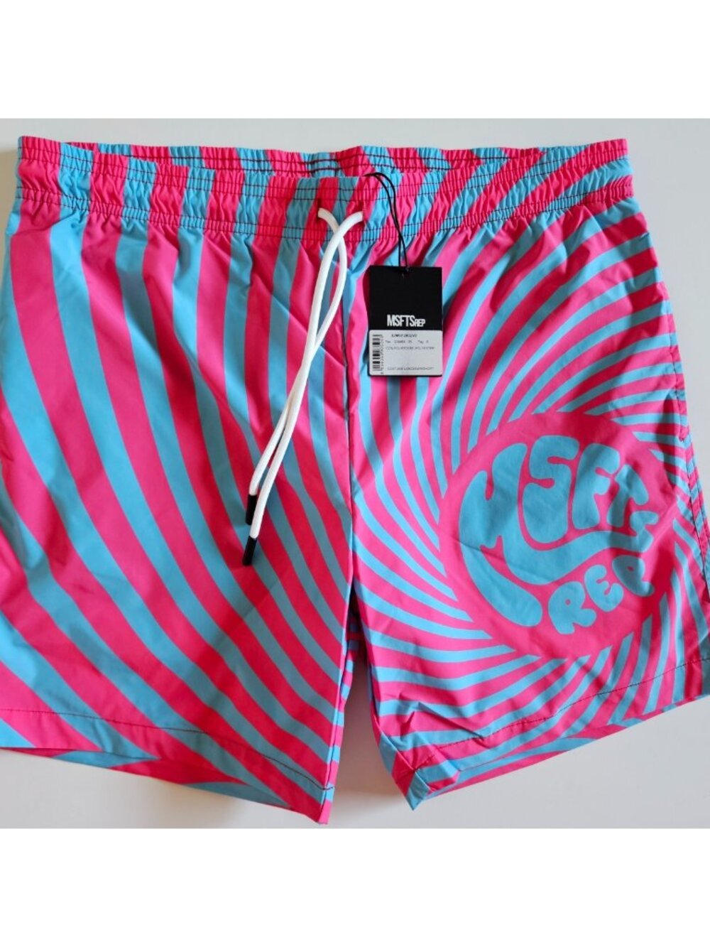 NWT MSFTSrep Costume Uomo Men's Psychedelic Swim Trunks Pink Blue Small S